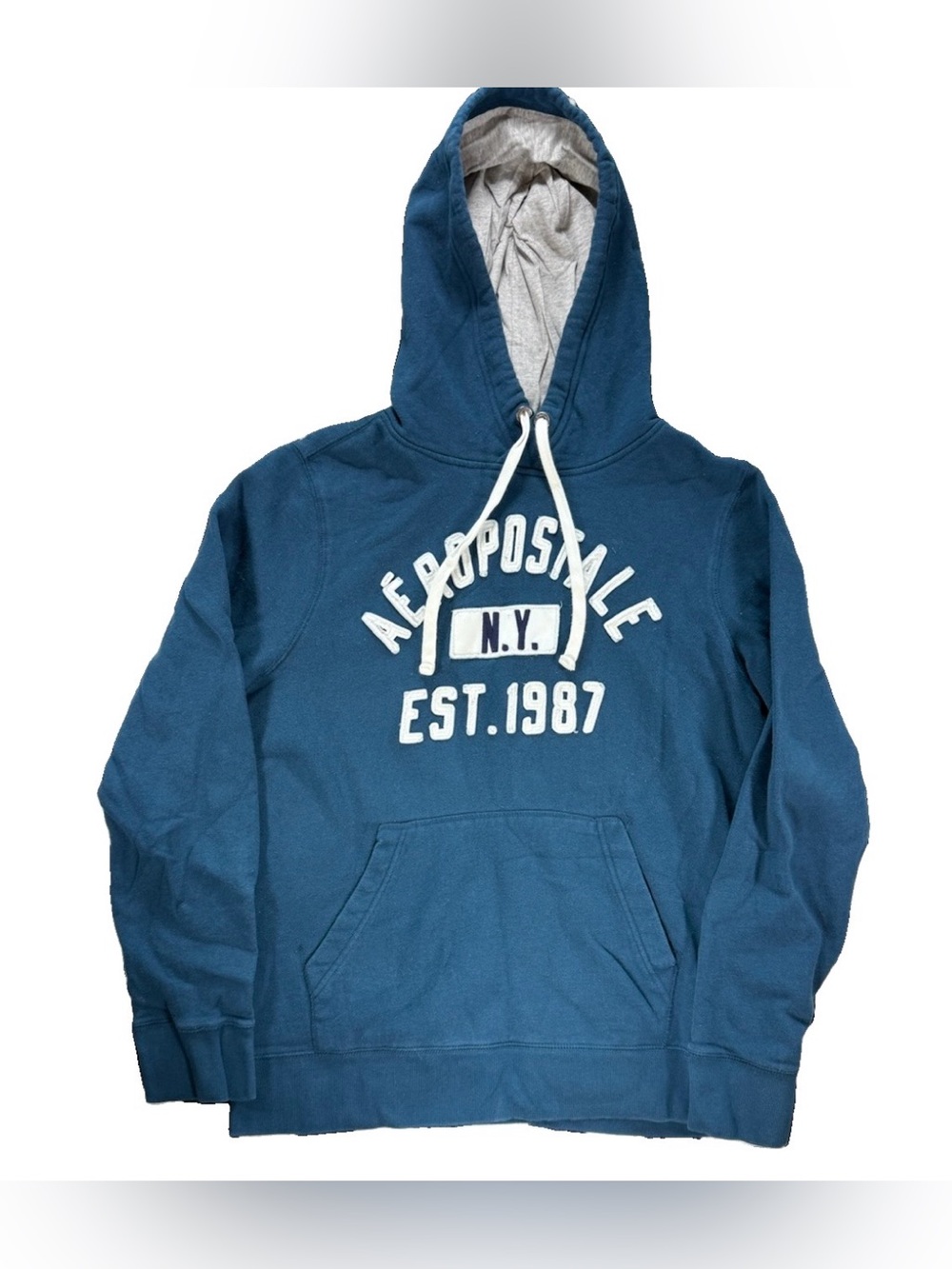 Vintage Aeropostale Hoodie Men's Large Blue Pocket Hooded Spellout Y2K Logo